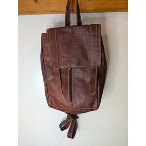 Handmade Brown Leather Backpack Artisan Contrast Stitch Boho Vintage Style